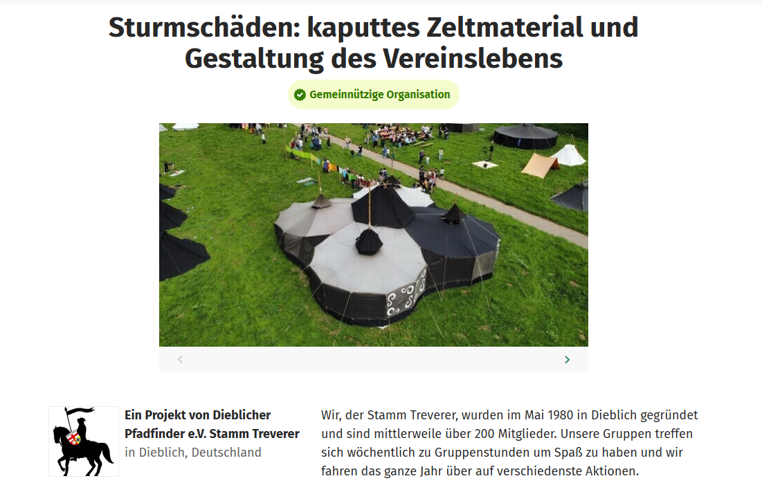 Spendenaufruf kaputtes Zeltmaterial